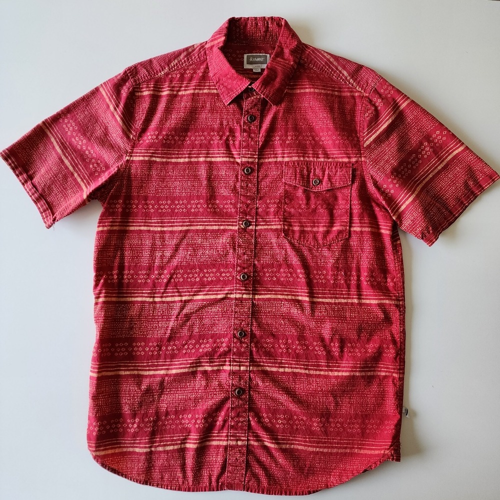 ALTAMONT Fielder Shirt Mens Large Red Orange Batik‎ Print Short Sleeve African